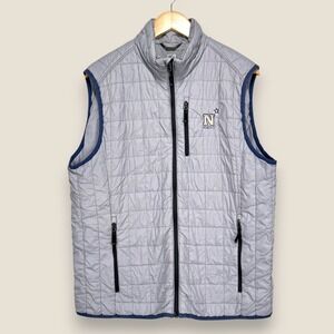 Navy Midshipmen Quilted Puffer Vest Men Large Gray Cutter & Buck WeatherTec